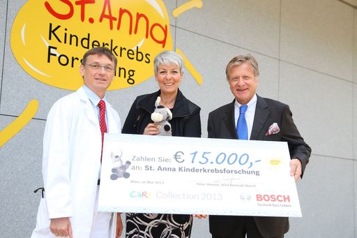  http://www.apa-fotoservice.at/galerie/4113 Im Bild
vlnr.: Univ.-Prof. Dr. Wolfgang Holter (Institutsleiter der St. Anna
Kinderkrebsforschung), Renate Weiss (Bosch Brand-Marketing), Peter
Henner (Geschäftsleiter Bosch Hausgeräte)