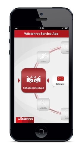  Wüstenrot hat eine spezielle Service-APP für
Smartphones entwickelt, die doppelte Hilfe leistet. Sie ermöglicht
das Abschicken von Schadensmeldungen direkt vom Smartphone aus.
Damit können Fotos und Schadensformular mit den wichtigsten
Informationen unkompliziert an Wüstenrot geschickt werden.