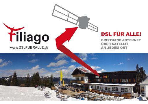 Filiago - Breitband für Alle!
Satellitenkommunikation bringt Internet mit bis zu 16 Mbit/s
Downstream und Telefon über All überall hin. Auch auf die Skihütte
und auf die Alm. Die Verwendung dieses Bildes ist für redaktionelle
Zwecke honorarfrei. Veröffentlichung bitte unter Quellenangabe:
"obs/Filiago GmbH & Co KG"