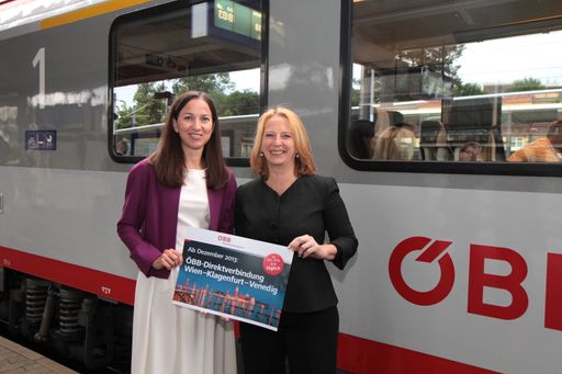 v.l.n.r.: Birgit Wagner, Vorstandsdirektorin ÖBB-Personenverkehr
AG; Doris Bures, Bundesministerium für Verkehr, Innovation und
Technologie