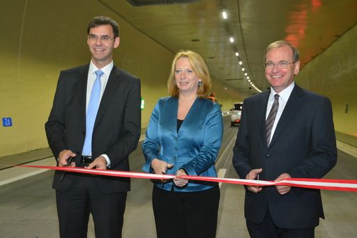 Feierliche Pfändertunnel-Eröffnung. Im Bild vlnr.:
Landeshauptmann Markus Wallner, Bundesministerin Doris Bures,
ASFINAG Vorstand Alois Schedl