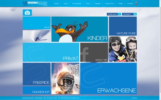 Schon die Startseite der Skischule Sölden
überzeugt: Waldhart Software hat erstmals die Kacheloberfläche von
Windows 8 in das Design integriert.