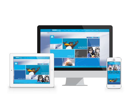 Vorschau Bild von Ob mit Laptop, Tablet oder Smartphone - durch
das responsive design passt sich die neue Website der Skischule
Sölden von Waldhart Software automatisch an das Endgerät und dessen
Auflösung an.