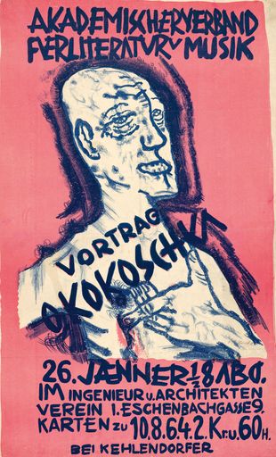 Vorschau Bild von Oskar Kokoschka (1885-1980), Plakat für einen
Vortrag im "Akademischen Verband für Literatur und Musik", 1911,
Farblithografie auf Papier, 91,1 x 56 cm, Leopold Museum, Wien, Inv.
2973