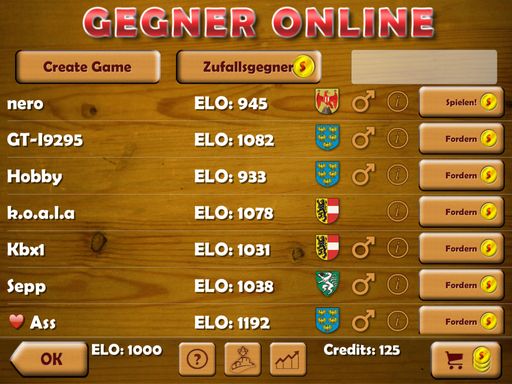 Vorschau Bild von Liste der online verfügbaren Gegner