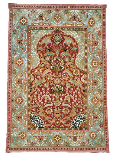 Vorschau Bild von Osmanen-Teppich, Nischen- oder Gebetsteppich,
Osmanisches Reich, Istanbul oder Bursa, 2. Hälfte 16. Jh., 181 x 127
cm, ehemals Kaiserhaus, übernommen 1922
