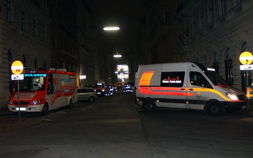 5 Rettungswägen und 2 Katastrophenzüge der Wiener
Rettung vor der OGR-Infozentrale