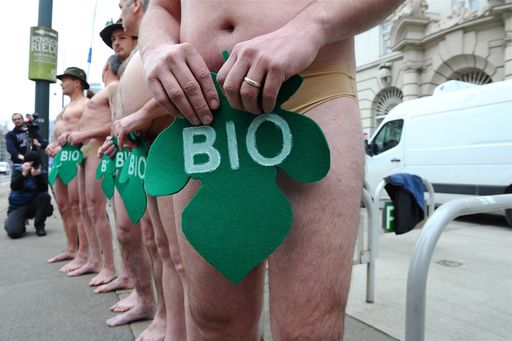 Vorschau Bild von Biobauern protestieren vor dem
Landwirtschaftsministerium gegen geplante Kürzungen im
Agrarumweltprogramm