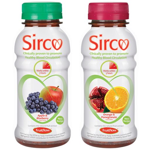 Sirco kommt in den Geschmacksrichtungen
Apfel-Heidelbeere und Orange-Granatapfel