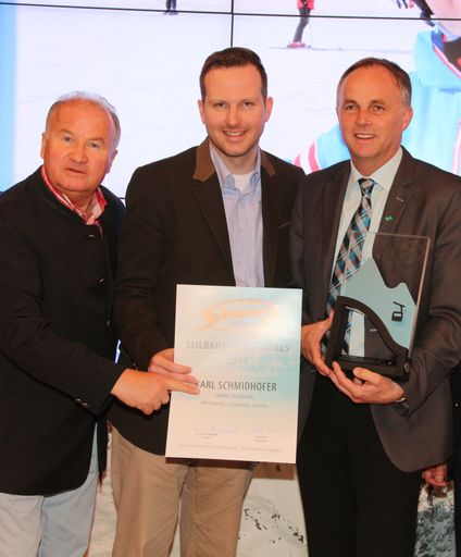 Vorschau Bild von Skiareatest-Präsident Klaus Hönigsberger und GF
Arthur Moser vom Hauser Kaibling mit dem Seilbahner des Jahres 2014
Karl Schmidhofer vom Kreischberg.