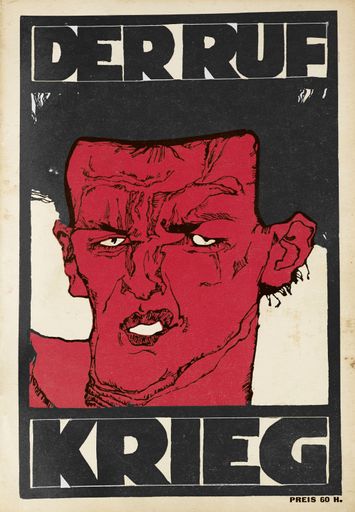  Zeitschrift "Der Ruf" (Sonderheft "Krieg", November
1912) mit einem Selbstbildnis von Egon Schiele aus dem Jahr 1910,
1912, Buchdruck, geschlossen 22,8 x 14,8 cm, Privatsammlung