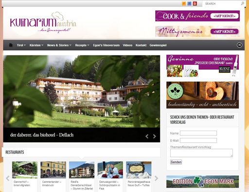 Vorschau Bild von www.kulinarium-austria.at - Am 2. November 2013
ging das Portal online, parallel dazu wurde die Facebookseite
facebook.com/kulinariumtirol.at aktiviert.