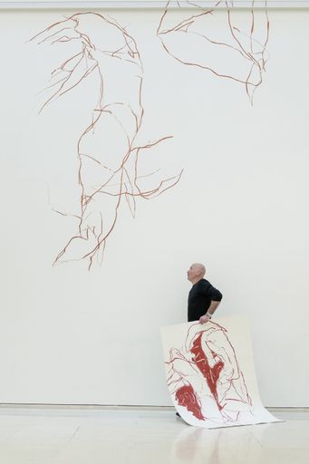 Vorschau Bild von Hannes Mlenek bei der Arbeit an seiner Intervention
"Seismogramm der Erregung" für die Ausstellung "Linie und Form" im
Leopold Museum, 2014