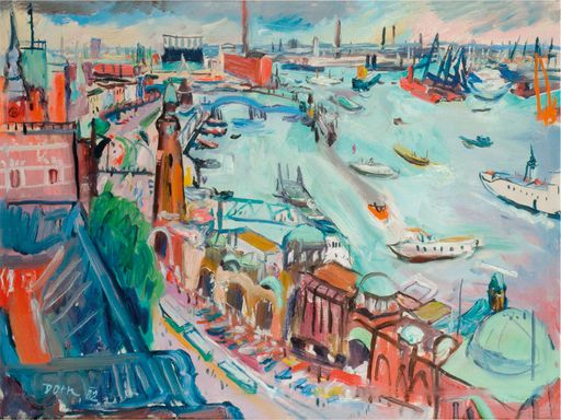 Vorschau Bild von Johanna Dorn, Hafenbild von Hamburg, Öl, 1982.
