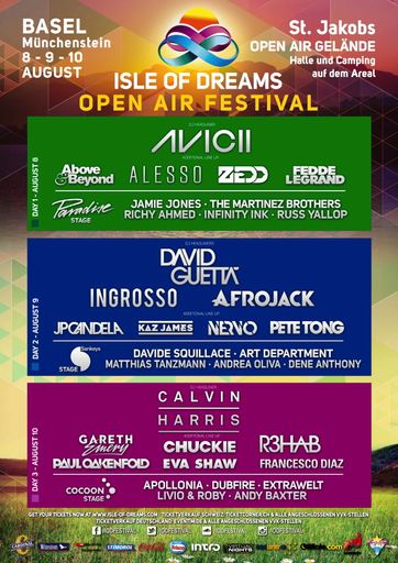 Electronic Music Festival "Isle Of Dreams" 8. bis
10. August 2014 auf dem St. Jakobs-Open Air-Gelände (Halle und
Camping auf dem Areal) in Basel, Münchenstein Weiterer Text über OTS
und www.presseportal.de/pm/113648 / Die Verwendung dieses Bildes ist
für redaktionelle Zwecke honorarfrei. Veröffentlichung bitte unter
Quellenangabe: "obs/United Promoters AG