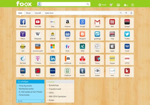  Screenshot: foox.net ist das Tor ins Internet. Ob
zu Hause, im Büro oder unterwegs hat man mit einem Klick Zugriff auf
die Lieblingswebsites.