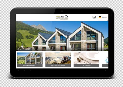 Vorschau Bild von 7 Zoll Tablets mit einfacher Menüführung dienen
zur Information der Gäste über das Haus und die Region.