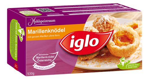 Vorschau Bild von Auf Platz 3 der beliebtesten Iglo Produkte: die Marillenknödel,
ebenso mit neuem Verpackungsdesign.