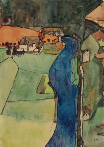  Egon Schiele Stadt am blauen Fluss (Krumau): es
handelt sich um das Gemälde das am 5. November 2014 bei Christie's
in New York zur Versteigerung kommt
