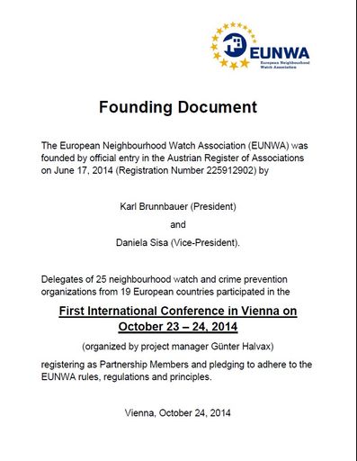 Vorschau Bild von Vereinsgründung: EUNWA- European Neighbourhood
Watch Association