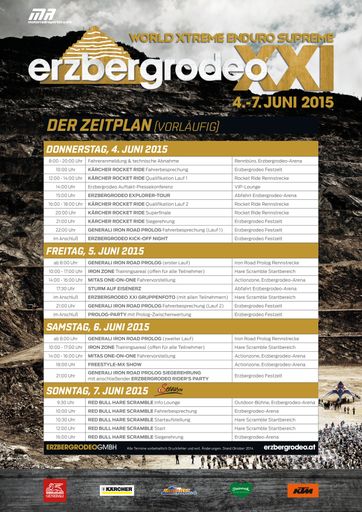 Erzbergrodeo XXI Zeitplan (vorläufig)