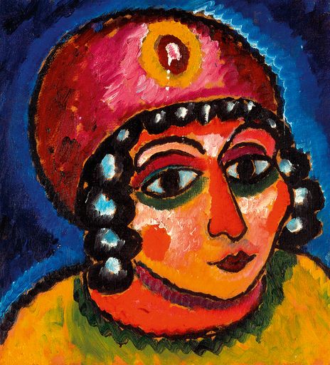 Ausstellung "Farbenrausch. Meisterwerke des
Expressionismus" im Leopold Museum: Alexej von Jawlensky
(1864-1941), Mädchenkopf mit gelbem Turban und gelber Agraffe, um
1912, Öl auf Karton, 55 x 51 cm