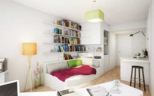 Vorschau Bild von Über 20m2 große Designer-Einzelapartments mit
eigenem Badezimmer und Pantry-Küche.