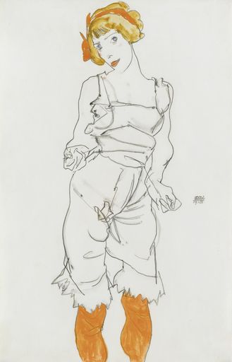 Vorschau Bild von Egon Schiele (1890-1918), Frau in Unterwäsche und
Strümpfen (Wally Neuzil), 1913, Gouache, Bleistift auf Papier, 47,9
x 30,8 cm, Vermittlung Christie's