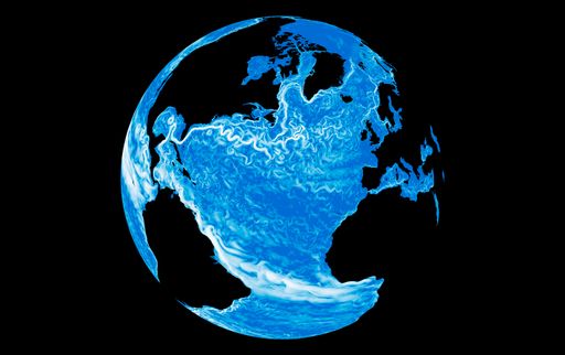 Vorschau Bild von Ocean circulation graphic. This illustrates
ocean-basin-scale circulation (the largest “whirl”) and eddies
(relatively “little whirls”), especially feeding off the strongest
currents. © Courtesy of Dr A. C. Coward, Marine Systems Modelling
group, National Oceanography Centre, UK