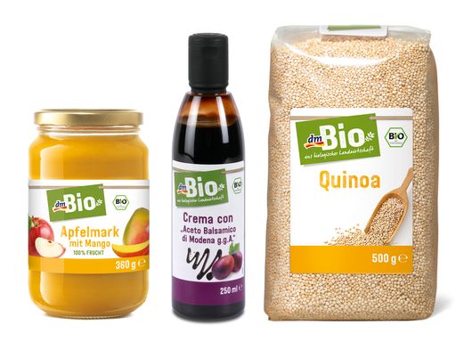  dm Bio heißt die neue Marke aus dem Hause dm. Im Angebot sind
knapp 50 biologische Lebensmittel und Getränke.