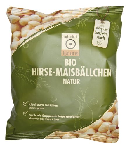natürlich für uns , Bio Hirse-Maisbällchen natur ,
75 g ,