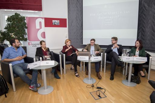 http://www.apa-fotoservice.at/galerie/6693 Der
globale Wettbewerb erzeugt neue Strukturen, birgt große Chancen,
aber auch Risiken. Ein wesentliches Merkmal ist ein dynamischer Mix
von etablierten kleineren, mittleren und großen Unternehmen aus
allen Branchen und neuen, kreativen und innovativen Start-ups.
Welche Rahmenbedingungen machen einen Standort besonders für Gründer
attraktiv und wo muss sich Österreich verbessern? Darüber wurde am
Dienstag, den 19. Mai 2015, im management club diskutiert.
