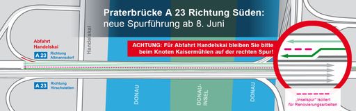 Neue Verkehrsführung Praterbrücke ab 8.6.2015
