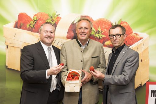  http://www.apa-fotoservice.at/galerie/6745 Im Bild
v.l.n.r.: Thomas Schrenk (maximarkt GF), Wolfgang Berger (Erdbeer-
und Marillenbauer aus Eferding), Klaus Hraby (GF efko)