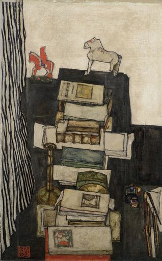 Vorschau Bild von Egon Schiele (1890-1918), Stillleben mit Büchern
(Schreibtisch des Künstlers), 1914, Öl auf Leinwand, 117,5 x 78 cm,
Leopold Museum, Wien, Inv. 458