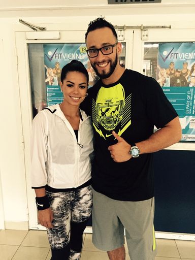 TV-Star Fernanda Brandao mit FitVienna-Veranstalter Christopher
Steiner