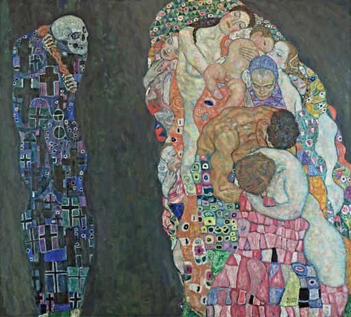  Tod und Leben. Gemälde von Gustav Klimt. 1910/11.
Umgearbeitet 1915/16. Öl auf Leinwand. 180,8 x 200,6 cm. Inventarnr.
630. © IMAGNO/Leopold Museum Vienna