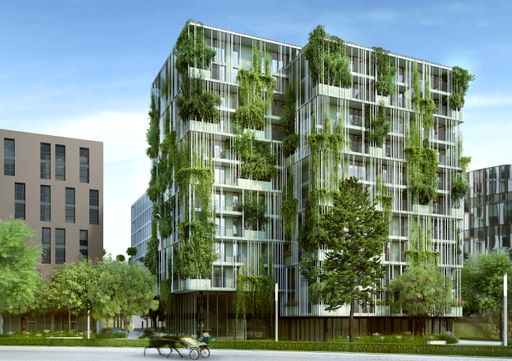 Vorschau Bild von Eines der Projekte in der Erweiterung des VIERTEL
ZWEI ist STUDIO ZWEI: Österreichs erstes „vertical green“ Gebäude,
mit einer zusätzlichen, vor der eigentlichen Fassade liegende
Pflanzenebene die einen erlebbaren grünen Freiraum für die Bewohner
schafft. Im Inneren bieten raffinierte Apartments auf einer Fläche
von knapp über 30m² individuelle Flexibilität für modernes urbanes
Wohnen.