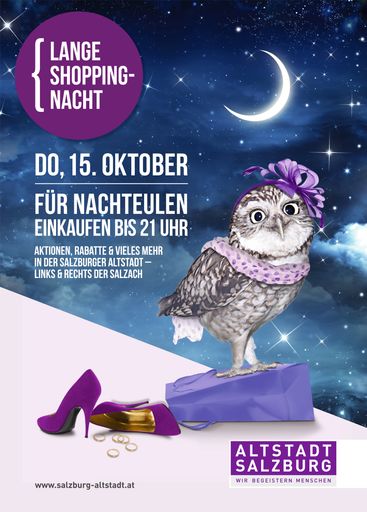  Am Donnerstag, 15. Oktober 2015 findet in der
Salzburger Altstadt die Lange Shoppingnacht bis 21 Uhr statt!