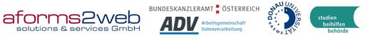 Vorschau Bild von Logos der beteiligten Organisationen: aforms2web
solutions & services GmbH, Bundeskanzleramt Österreich,
Donau-Universität Krems, Studienbeihilfenbehörde,
Arbeitsgemeinschaft für Datenverarbeitung
