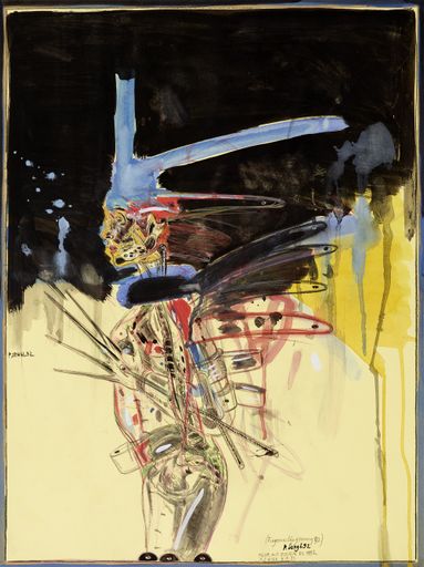 Vorschau Bild von Peter Sengl, geb. 1945, lebt und arbeitet in Wien
FIGUR MIT BLAUEM EL | 1995 Mischtechnik auf Papier , 62,3 × 46,9 cm
Im Besitz des Künstlers