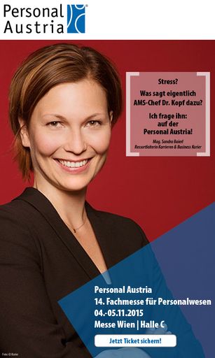 Vorschau Bild von Mag. Sandra Baierl,Ressortleiterin Karrieren und
Business bei der österreichischen Tageszeitung KURIER, moderiert den
AMS Experten Talk zum Thema "Mit Gesundheit in Führung gehen".