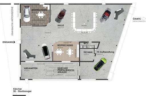 Vorschau Bild von Grundriss der neuen Eventlocation "autohaus",
dem neuesten MICE-Angebot von Gut Brandlhof - 700 Quadratmeter
speziell für Auto-Präsentationen