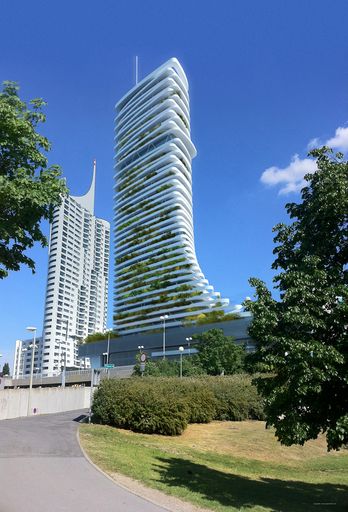 Vorschau Bild von Sechs Minuten von der Wiener Innenstadt entfernt entsteht mit
„Danube Flats“ am rechten Ende der Reichsbrücke und am Tor zu
Kaisermühlen auf 160 Metern Höhe und mit 45 Geschossen eine neue
Wiener Wohnqualität.