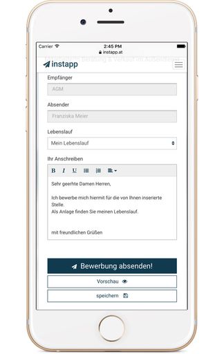 Vorschau Bild von instapp Lebenslauf am Smarphone editieren