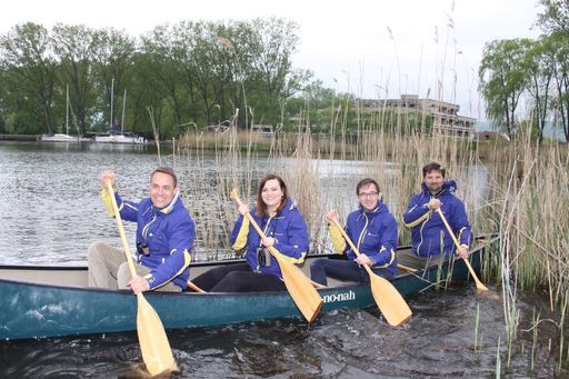 Burgenland Tourismus Geschäftsführer Mario
Baier, Landesrätin Mag. Astrid Eisenkopf, Max Stiegl (Gut Purbach),
Thomas Aigner (Seekajak.at)