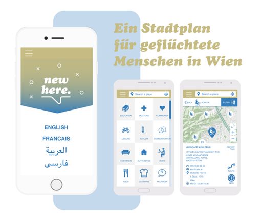 Vorschau Bild von Mockups der Mobilversion des interaktiven
Stadtplans New Here.