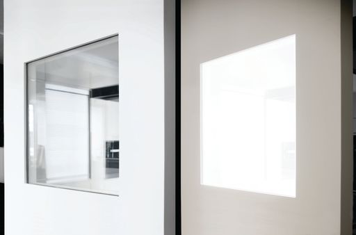 Vorschau Bild von Die LightGlass ALED-Technologie im OFF- bzw.
ON-Modus, (Credit: LightGlass)