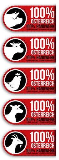 Vorschau Bild von Mit dem Logo „100 % Österreich“ garantieren heimische
Fleischerei-Handwerksbetriebe Frischfleischprodukte zu 100 Prozent
aus Österreich