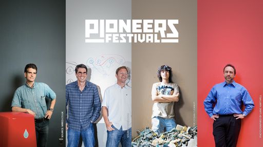 Vorschau Bild von Dean Kamen von FIRST, Adam Cheyer & Dag Kittlaus
von VIV, Boyan Slat von The Ocean Cleanup, Jimmy Wales von
Wikipedia. Alle performen am Pioneers Festival 2016.